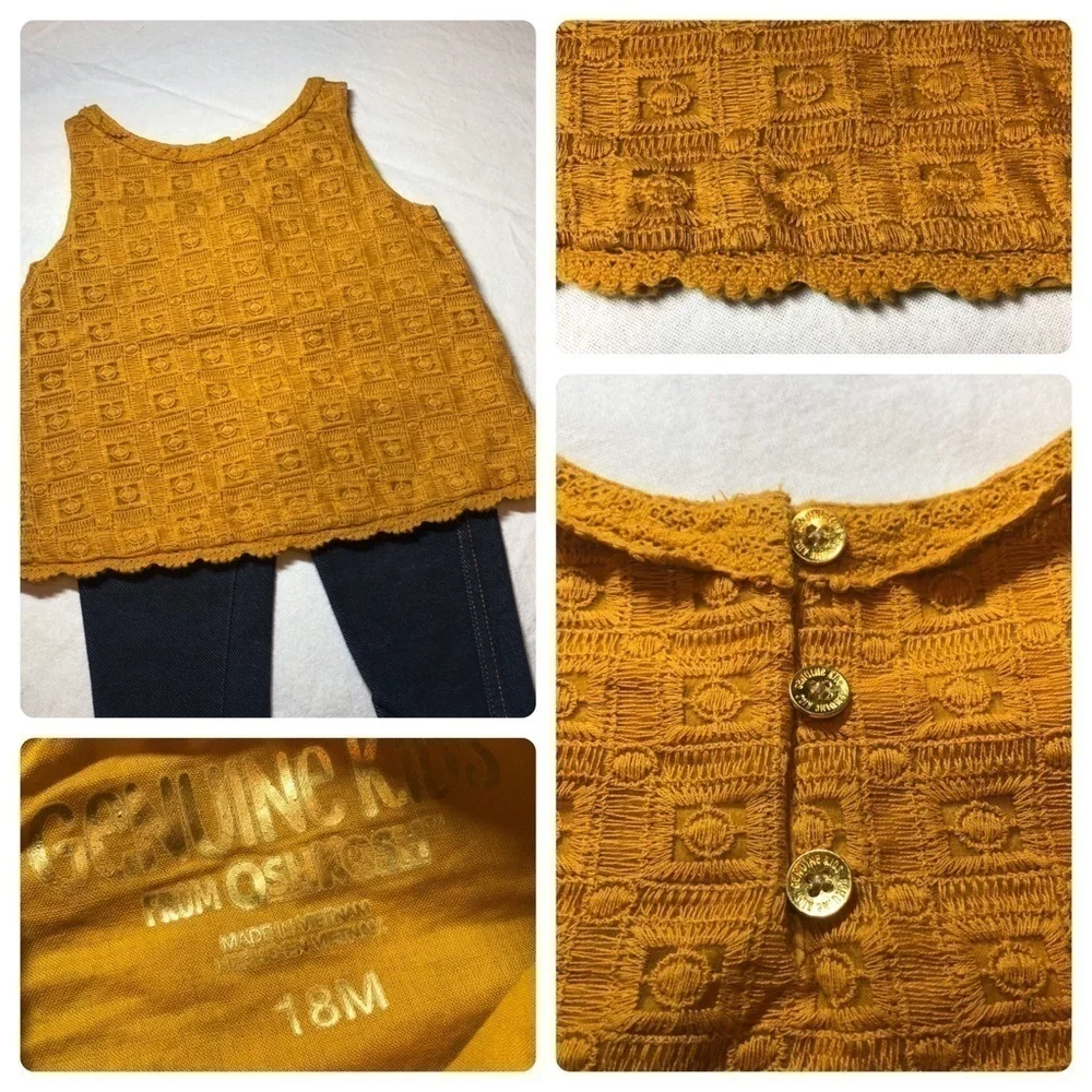 2 Adorable Lace Sleeveless OSHKOSH Tops White & Gold Size 18 Months